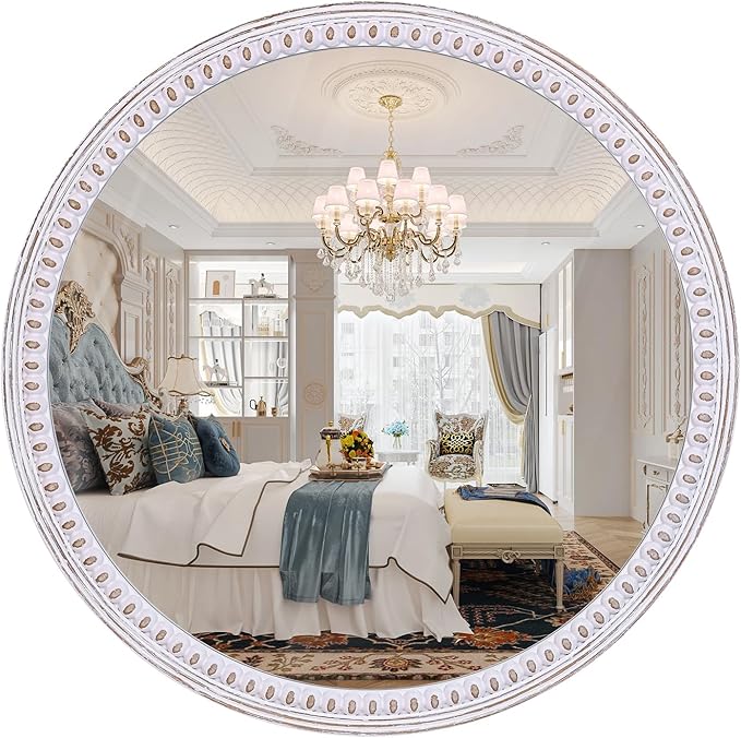 30 Inch Rustic Farmhouse Round Wood Mirror by DecointoWallDecor