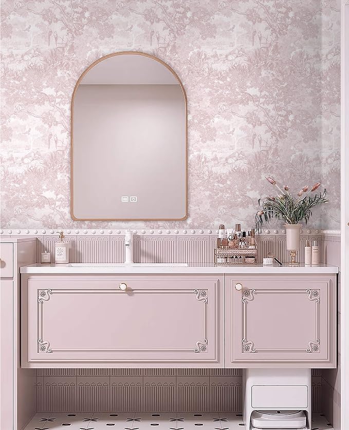 Heroad Peel and Stick Wallpaper Pink and White Vintage Forest Animals Floral - Image 4