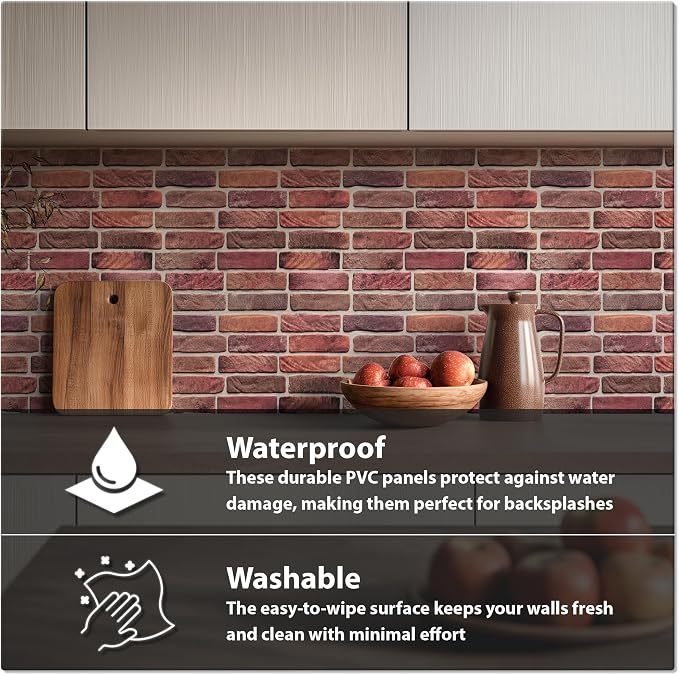 CONCORD WALLCOVERINGS ™ 3D Red Faux Brick Wall Panels - Image 4