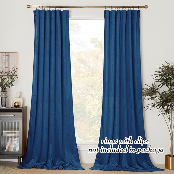 NICETOWN Blue Velvet Curtain Panels 84 inch Long, Luxury Rod Pocket Window - Image 3