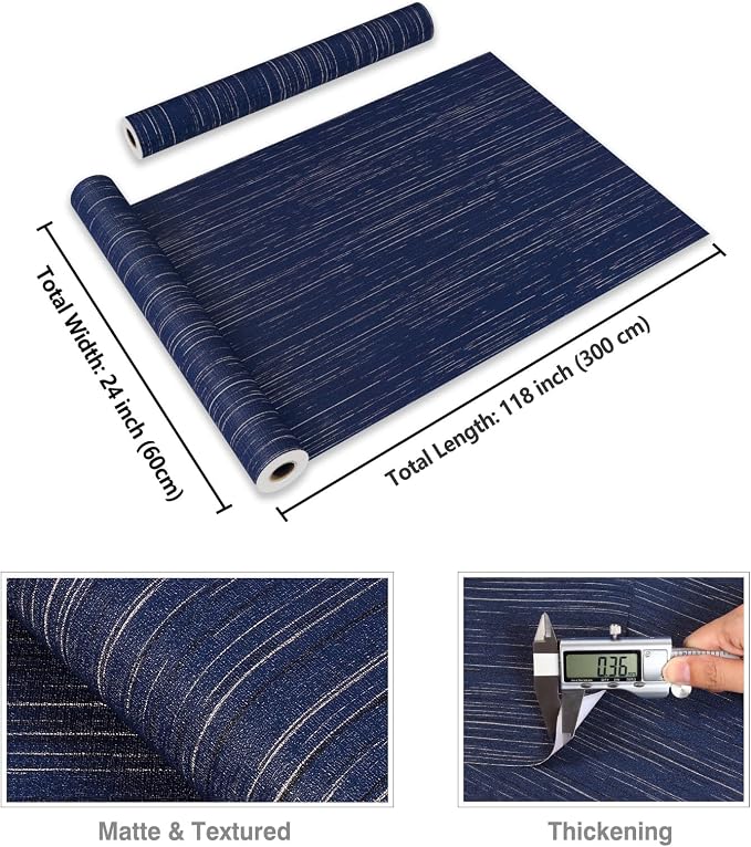 CRE8TIVE Wide Dark Blue Grasscloth Peel and Stick Wallpaper - Image 8