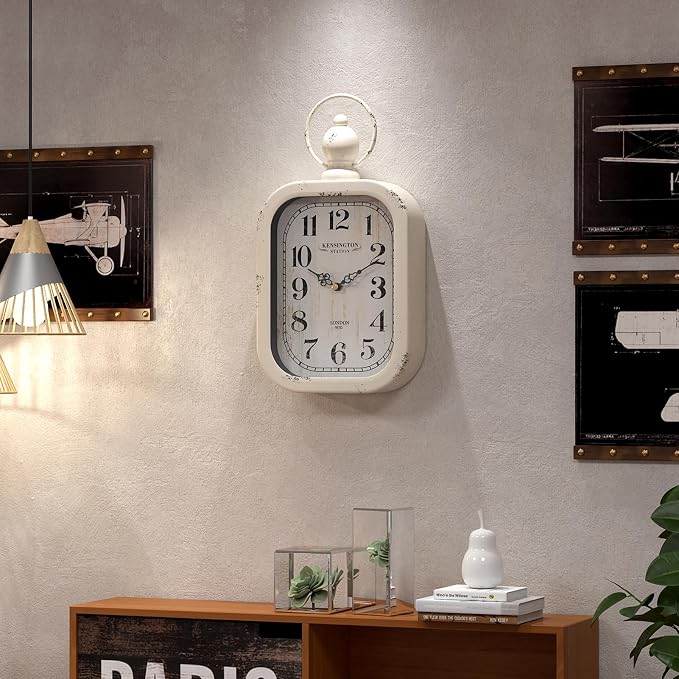 Menterry Small Retro Rectangle Wall Clock, Battery Operated Silent Decor Wall - Image 7