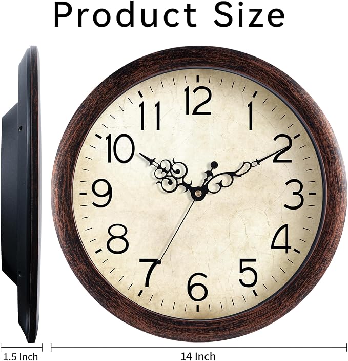 KECYET Wall Clock 14 Inch Vintage Wall Clocks Battery Operated Quartz Silent - Image 9