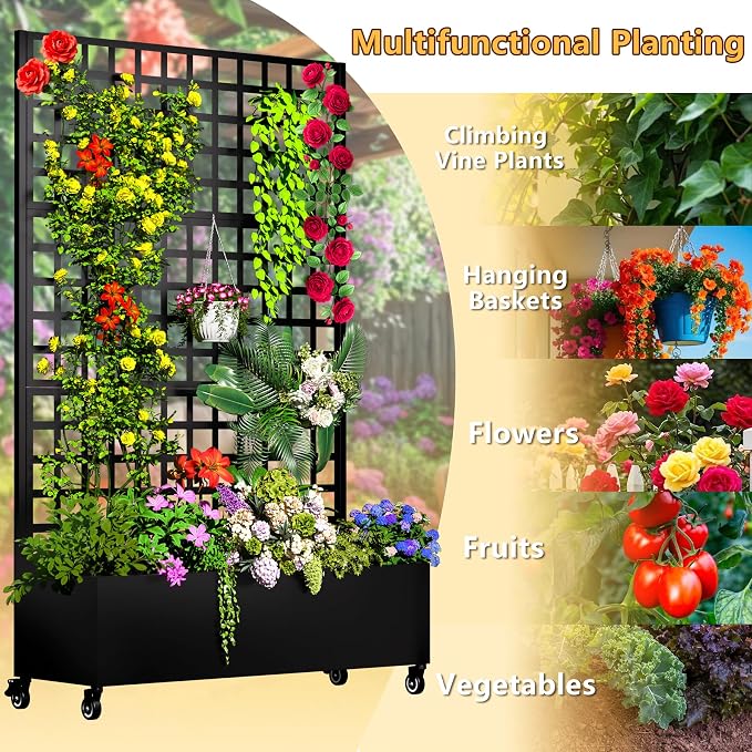 MTART Metal Planter Box with Trellis, 72.1"x47.2"x16" Galvanized Raised Garden - Image 4