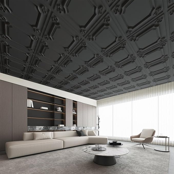 Art3d Drop Ceiling Tiles 24x24, Wainscoting Panels Glue Up 2x2, Cloud-Black - Image 6