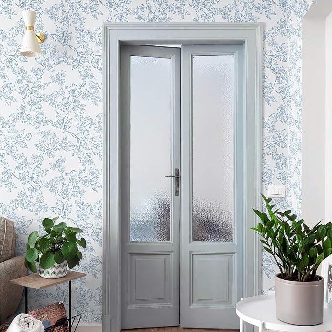 Ismoon Peel and Stick Wallpaper Blue and White Contact Paper Modern Flroal Wall - Image 6