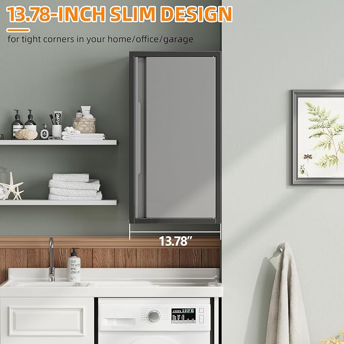 Metal Garage Wall Cabinet with 1 Door, 13.78'' Wide Wall Mounted Tool Cabinets - Image 4