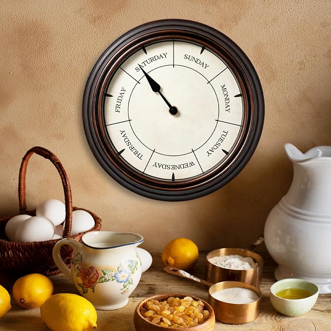 12-Inch Day of Week Wall Clock, Decorative Retirement Clock Gift - Image 3