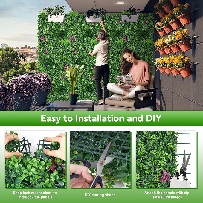 Artificial Grass Wall Roll Panels, UV-Anti Fake Greenery Plant Boxwood Panels - Image 5