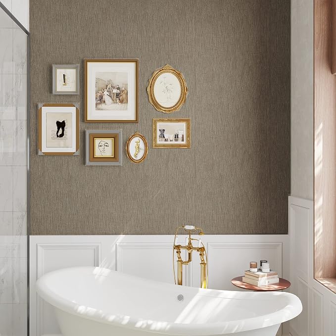 VEELIKE Taupe Grasscloth Peel and Stick Wallpaper Textured Faux Grasscloth - Image 6