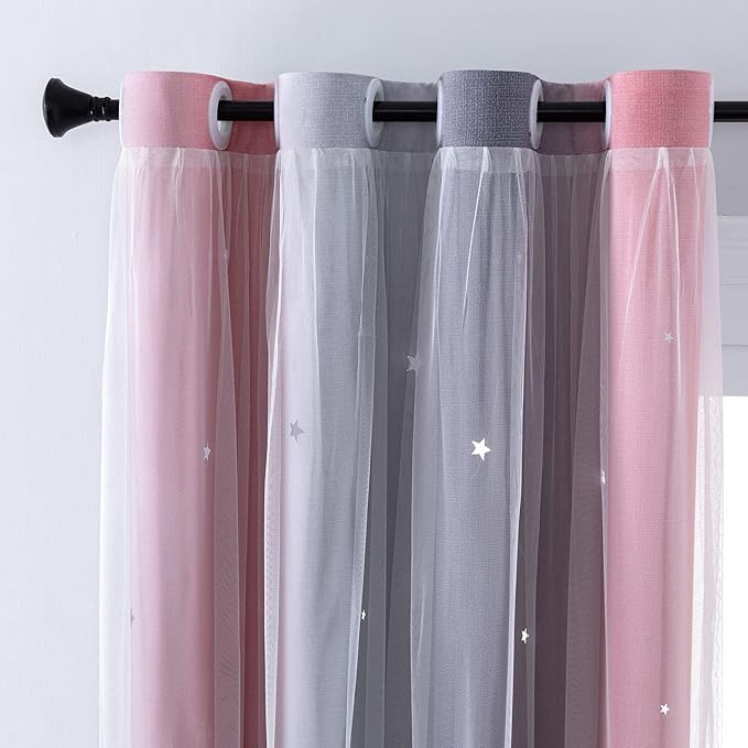 XiDi Curtains for Bedroom Decor, Rainbow Pink-Grey-34-45 by Addsomecolortolife