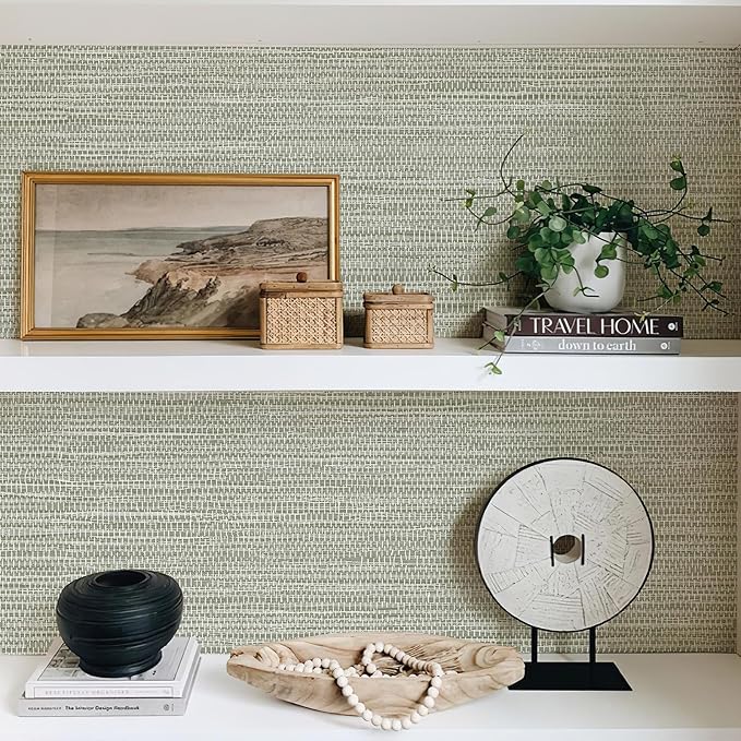 JiffDiff Grasscloth Wallpaper Peel and Stick Cream Grassweave Stick on - Image 6