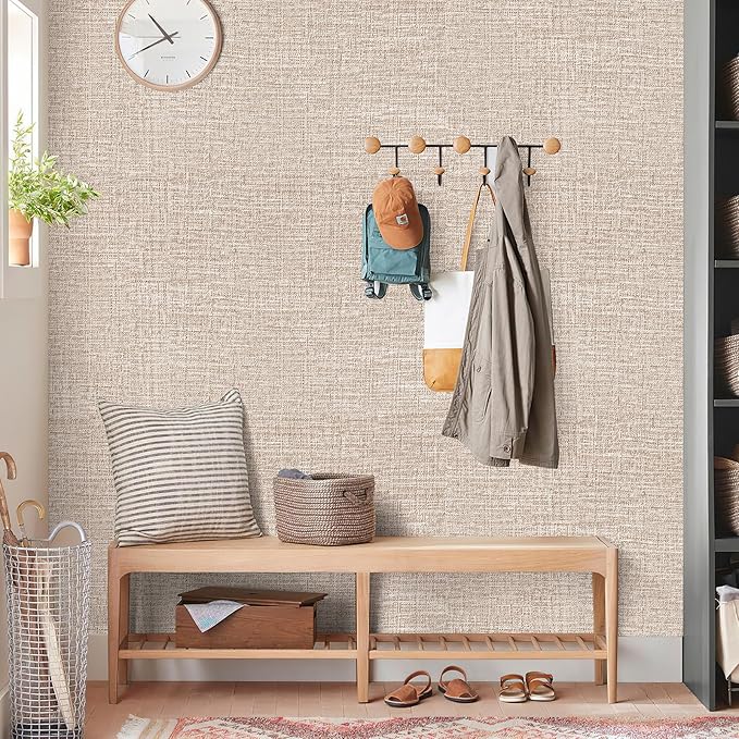 Amiya Grasscloth Khaki Wallpaper 17.3"x80" Peel and Stick Tan Faux Fabric Linen - Image 5
