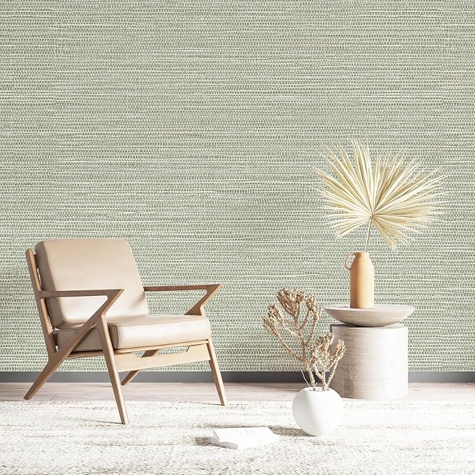 Simon&Siff Textured Grasscloth Peel and Stick Wallpaper 17.7"x197" Neutral Faux by SimonSiff