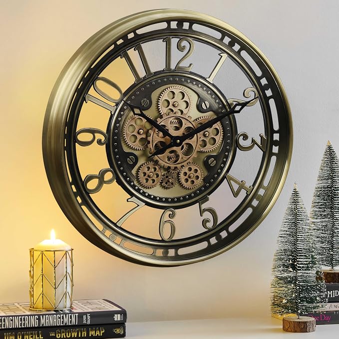CLXEAST 21 Inch Industrial Moving Gears Wall Clock, Modern Farmhouse Arabic by CLXEAST