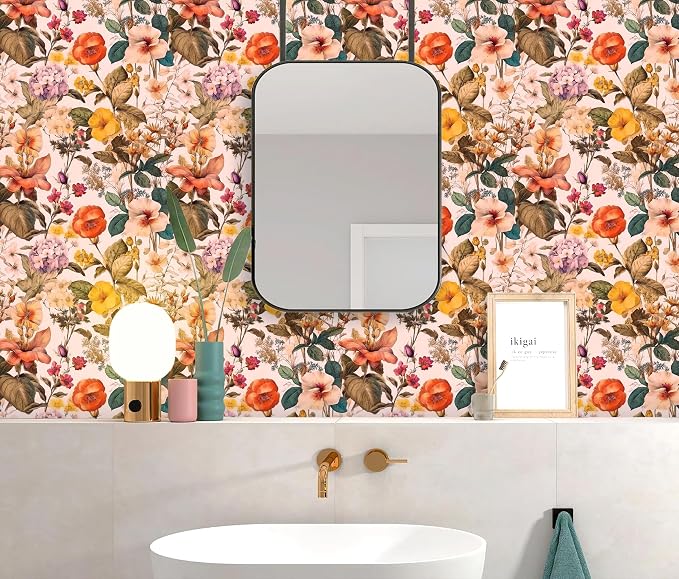 Jeweluck Floral Peel and Stick Wallpaper Vintage Floral Contact Paper Peel and - Image 2