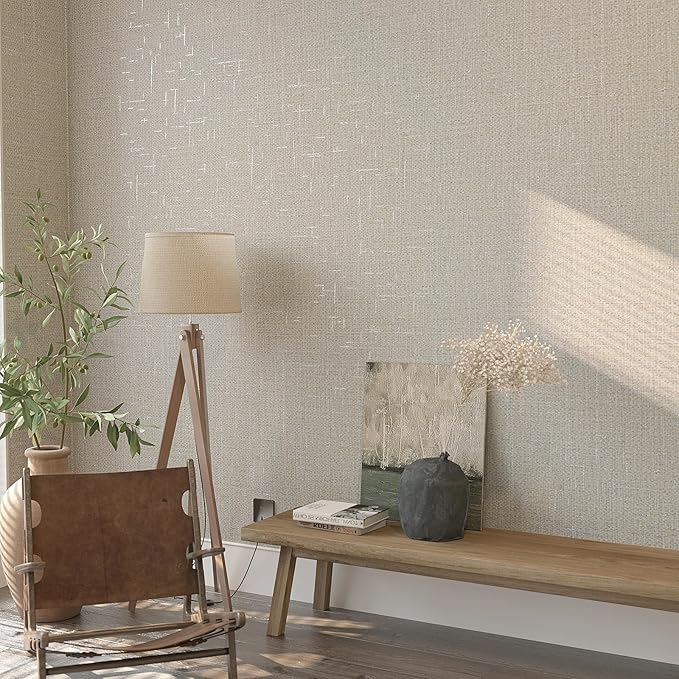 VEELIKE Beige Grasscloth Peel and Stick Wallpaper Textured Grass Woven - Image 2