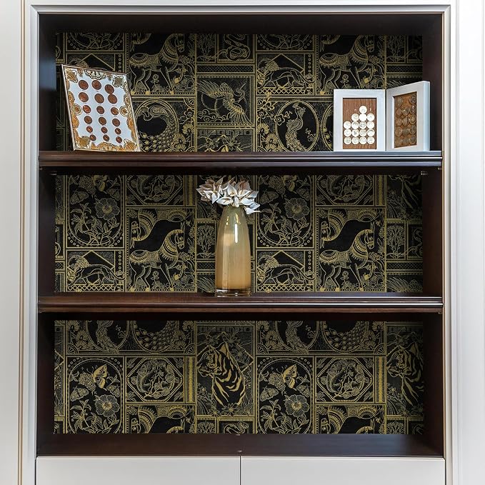 Erfoni 197"x17.7" Black and Gold Wallpaper Vintage Self Adhesive Peel and Stick - Image 2