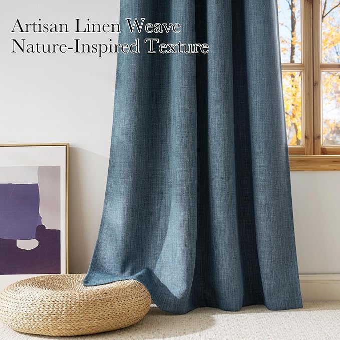 NICETOWN Short Faux Linen Mist Blue Blackout Curtains 63 inches Long - Image 3