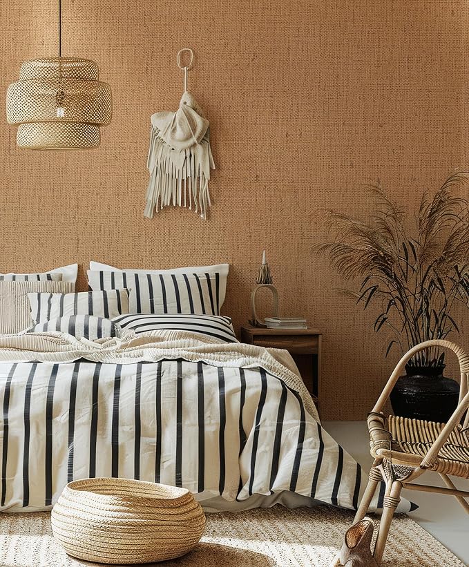 Brown Grasscloth Peel and Stick Wallpaper Textured Contact Paper Removable - Image 4