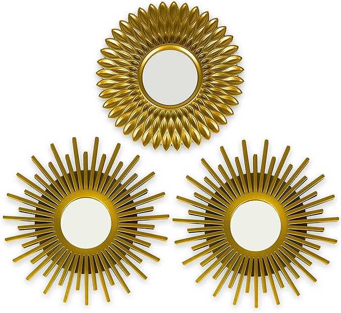 BONNYCO Gold Mirrors for Wall Pack of 3, Round Wall Mirrors Bedroom Room and by BONNYCO