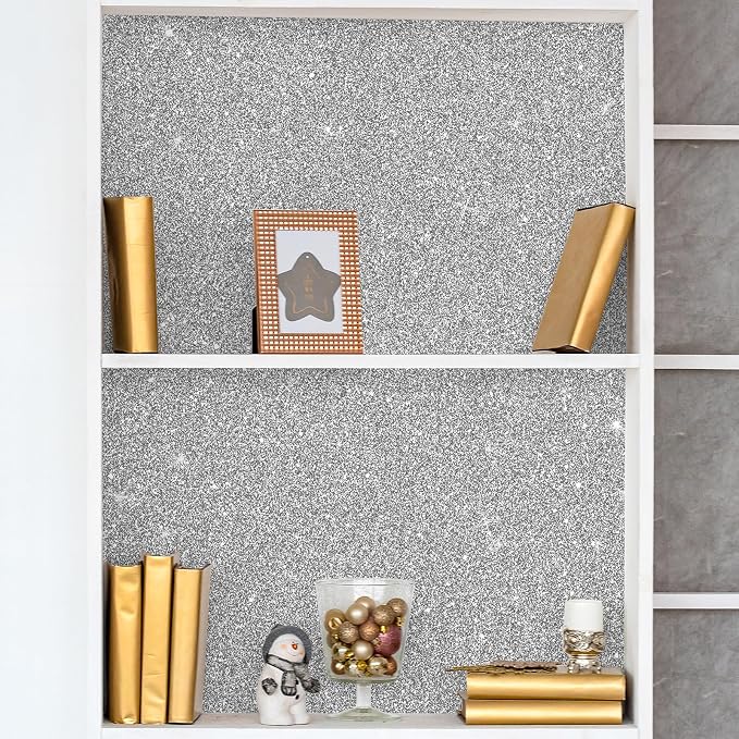 CHIHUT Sparkle Silver Glitter Wallpaper Peel and Stick Silver Glitter Contact - Image 5