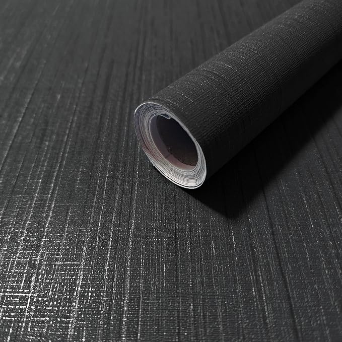 Dviolet Black Grasscloth Textured Fabric Contact Paper by Dviolet