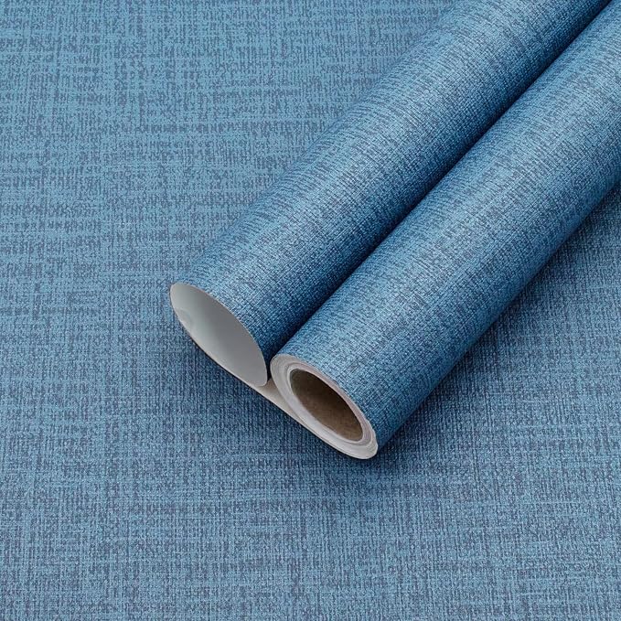 Yancorp 24"x197" Textured Fabric Navy Blue Faux Grasscloth Peel and Stick by YancorpHomeDecor