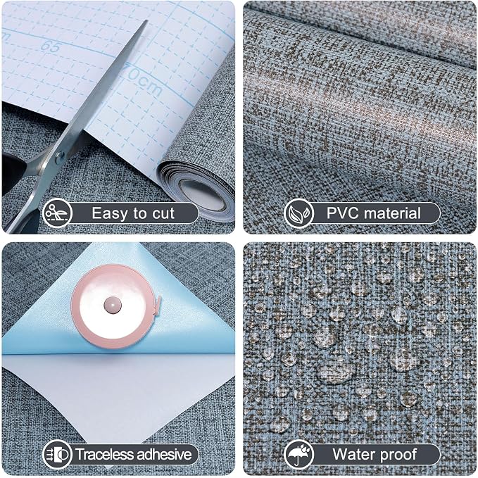 Amiya Grasscloth Wallpaper 17.3"x80" Blue Peel and Stick Faux Fabric Linen - Image 2