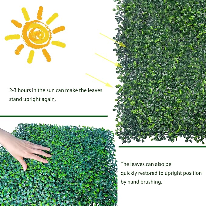 ODTORY Artificial Boxwood Hedge Wall Panels, 24 X 16 in 12P UV-Anti Faux - Image 6