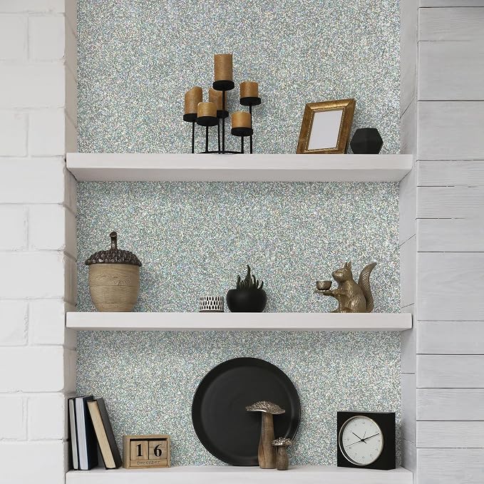 CHIHUT Peel and Stick Silver Holographic Glitter Wallpaper - Image 5