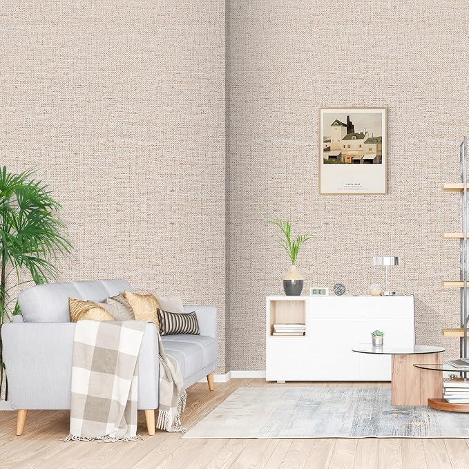 15.75"x787.4" Beige Grasscloth Wallpaper Peel and Stick Removable Textured Wall - Image 7