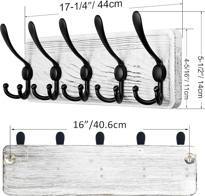 SKOLOO Rustic Wall Mounted Coat Rack: 16" Stud Spacing, Pine Real Wood Plank - Image 4
