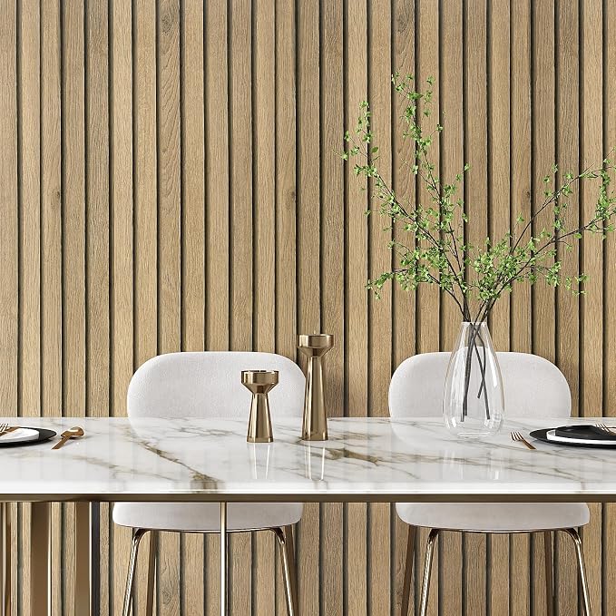 VEELIKE Natural Oak Wood Slat Wallpaper Peel and Stick Light Wood Panel Look - Image 3
