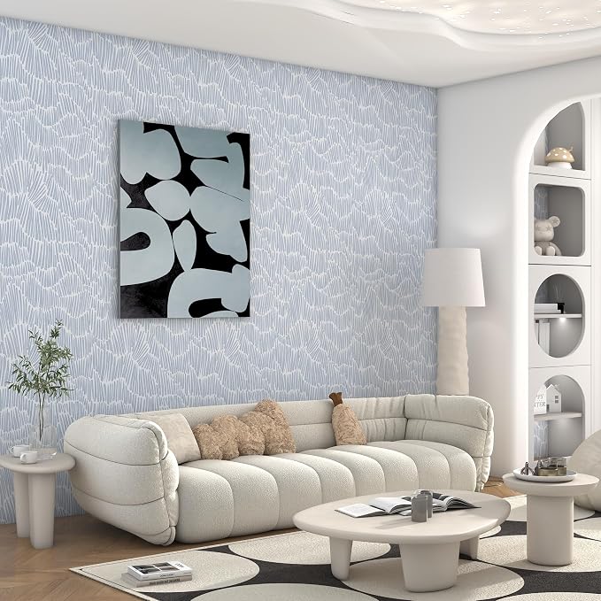 Theper Blue Wallpaper Peel and Stick Modern 17.3"×197" Boho Striped Wall Paper - Image 5