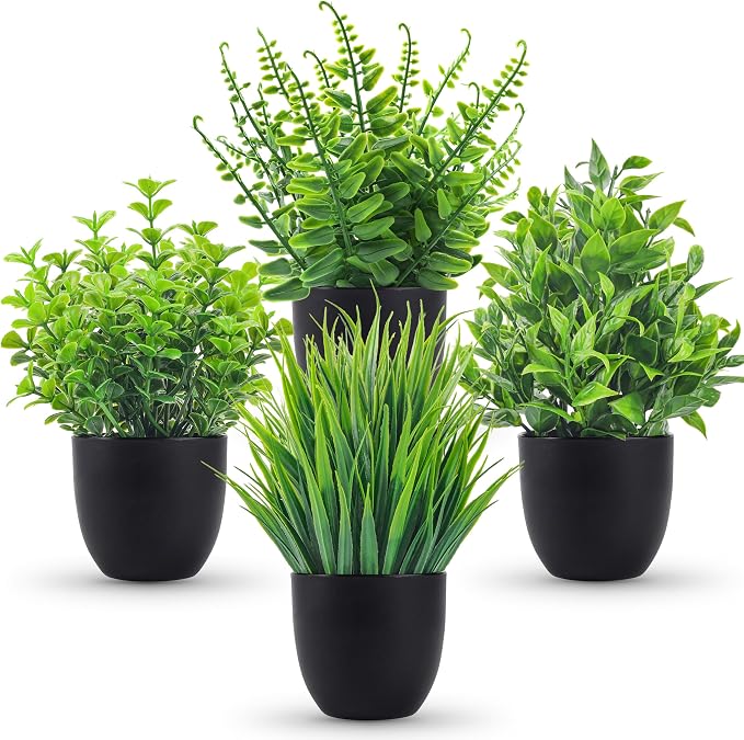 Der Rose Fake Plants 4 Packs Artificial Plants Small Faux Plants Black Bathroom by DerRose