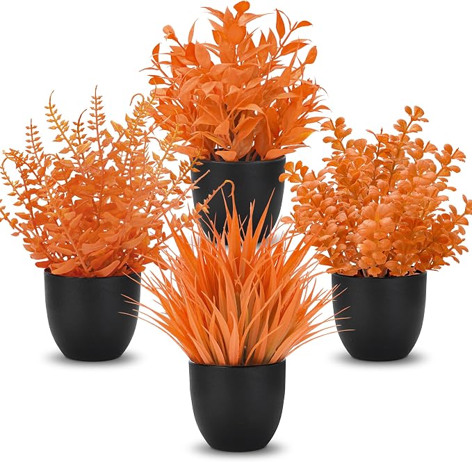 Der Rose Fall Fake Plants 4 Packs Artificial Plants Small Faux Plants Black by DerRose
