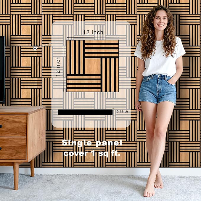 WoveN SounD Artisan Acoustic Wall Panels, 16 Pack 12x12 Inch, PVC Wood Grain - Image 2