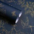 Froluya Dark Blue and Gold Vintage Floral Peel and Stick Wallpaper 17.7"x196.8" by Froluya