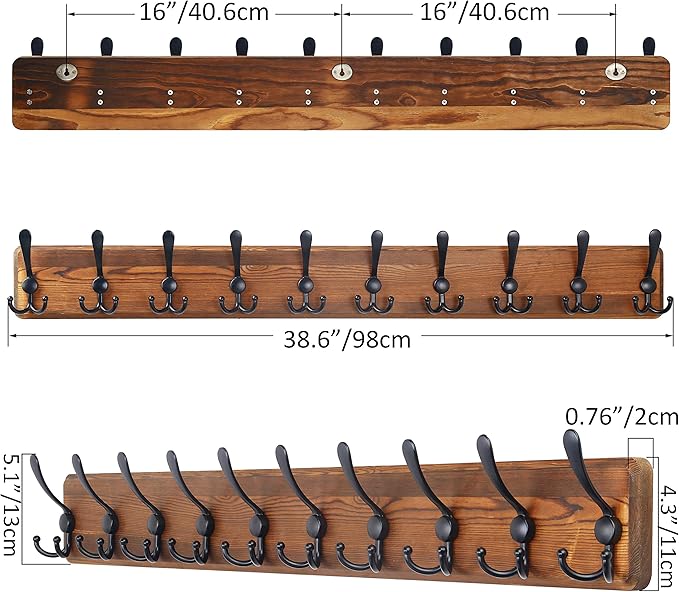 SKOLOO Rustic Large Coat Rack Wall Mount-38.6'' Long Coat Rack - Image 6