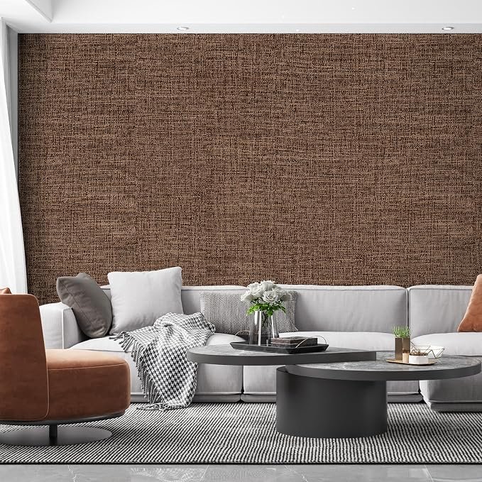 Brown Grasscloth Peel and Stick Wallpaper 17.3"x120" Faux Linen Textured - Image 4