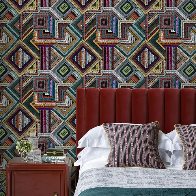 Retro Textured Peel and Stick Wallpaper Geometric Patchwork color Mosaic - Image 2