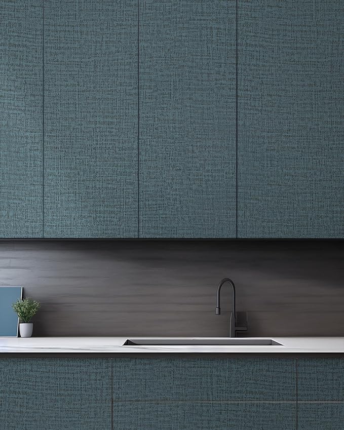 Guvana Grasscloth Peel and Stick Wallpaper Blue Textured Contact Paper Modern - Image 6