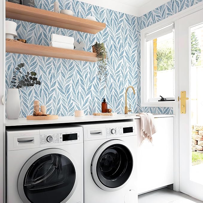 Safiyya 393"x17.3" Blue Peel and Stick Wallpaper Boho Contact Paper Modern - Image 4