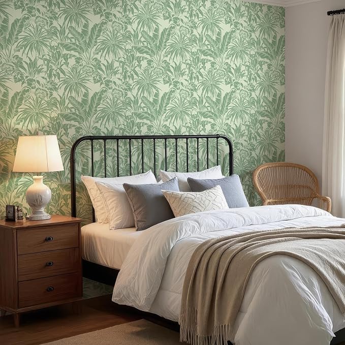 FLFK Tropical Leaf Peel and Stick Wallpaper 16" x 128" Green Wallpaper Modern - Image 3