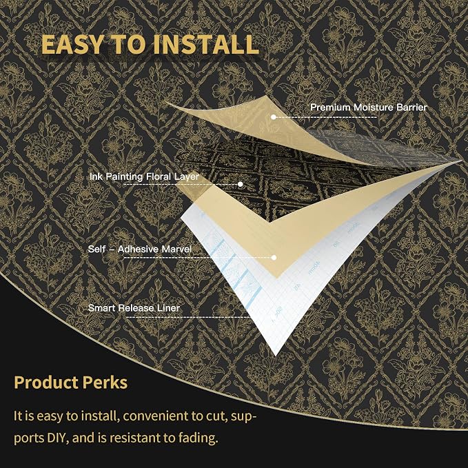 Toduso Peel and Stick Wallpaper Vintage Wall Paper Boho Contact Paper Black and - Image 5