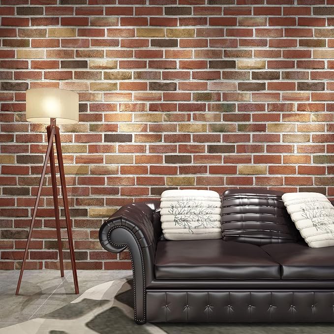 Art3d 10-Pack 52.5 Sq.Ft Faux Brick 3D Wall Panels Peel and Stick in Red Brown - Image 2