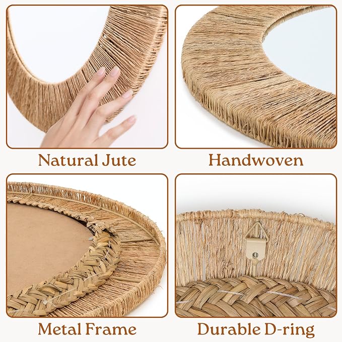 Chi An Home 24 Inch Natural Jute Mirror, Wall Mounted Round Mirror - Image 3