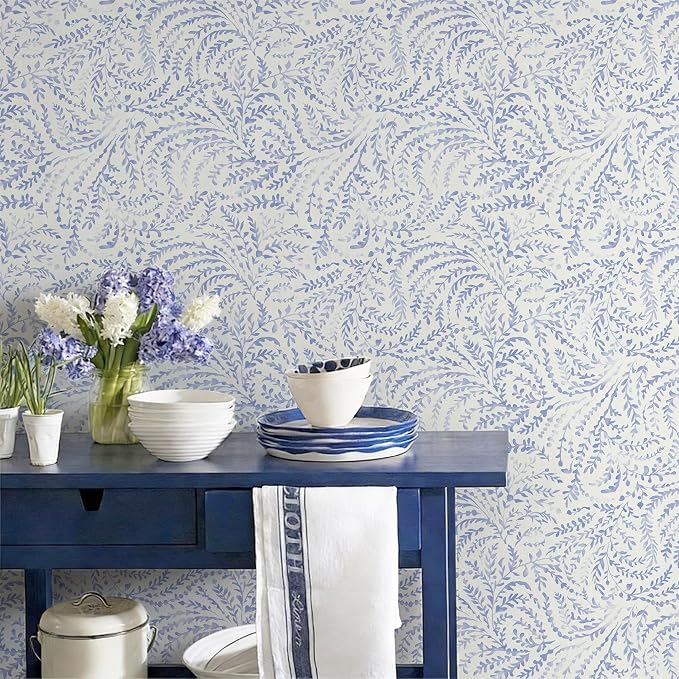 Heroad Peel and Stick Wallpaper Boho Blue Contact Paper Modern Botanical Wall - Image 7