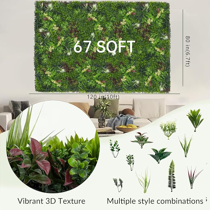 Artificial Ivy Boxwood Roll: 80"x120" UV Resistant Green Leaves Faux - Image 2